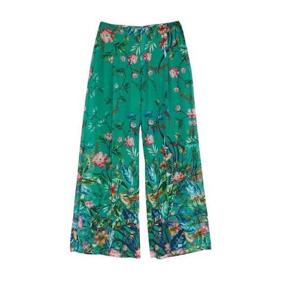 Wide Leg Flowy Green Floral Pants - El Corto Ingles Woman - Picture 1 of 13
